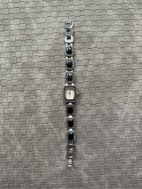 Viviani‎ Silver-Tone Black Stone vintage style Watch
